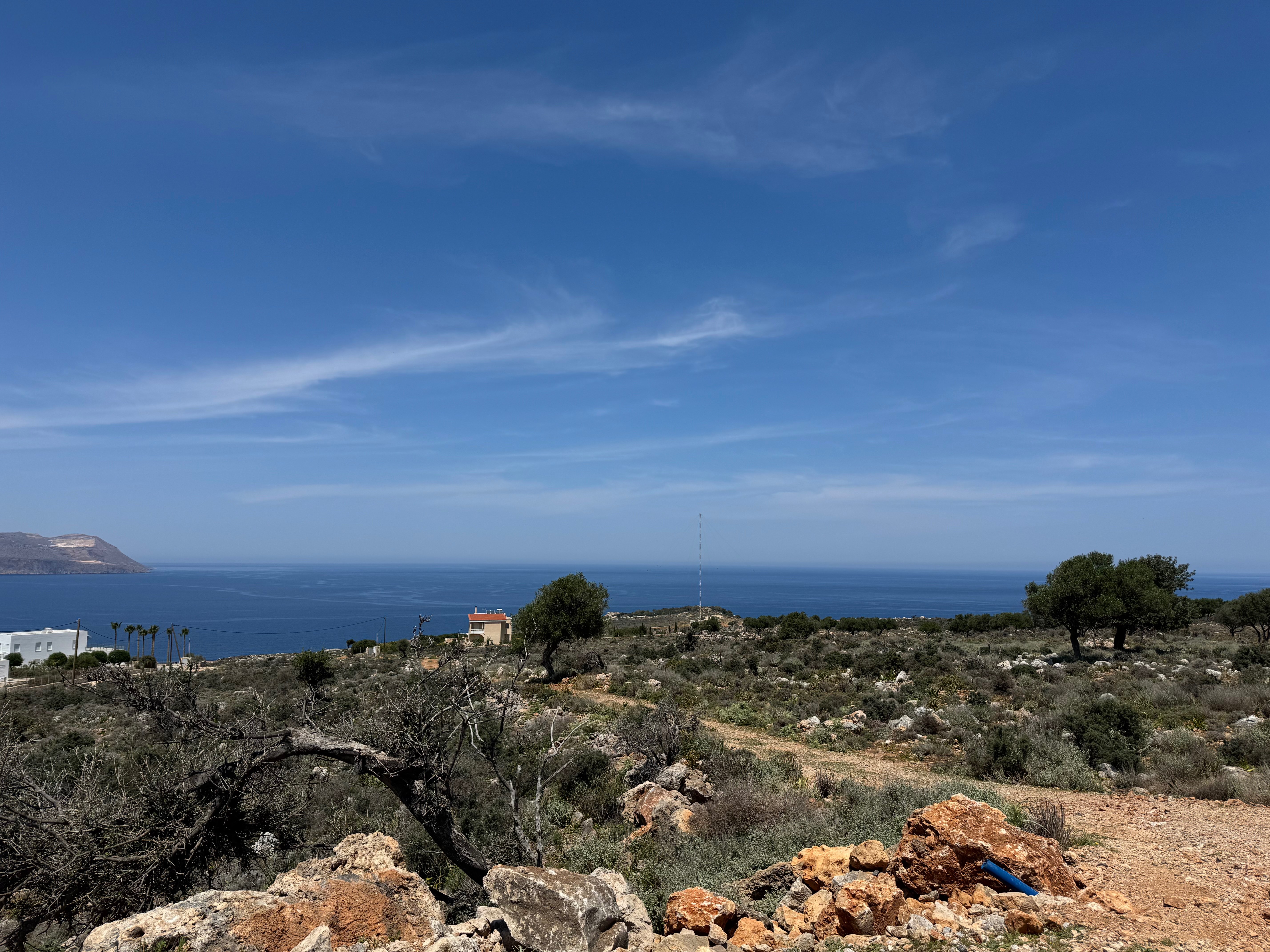 Beautiful Cretan landscape with sea view and Mediterranean vegetation